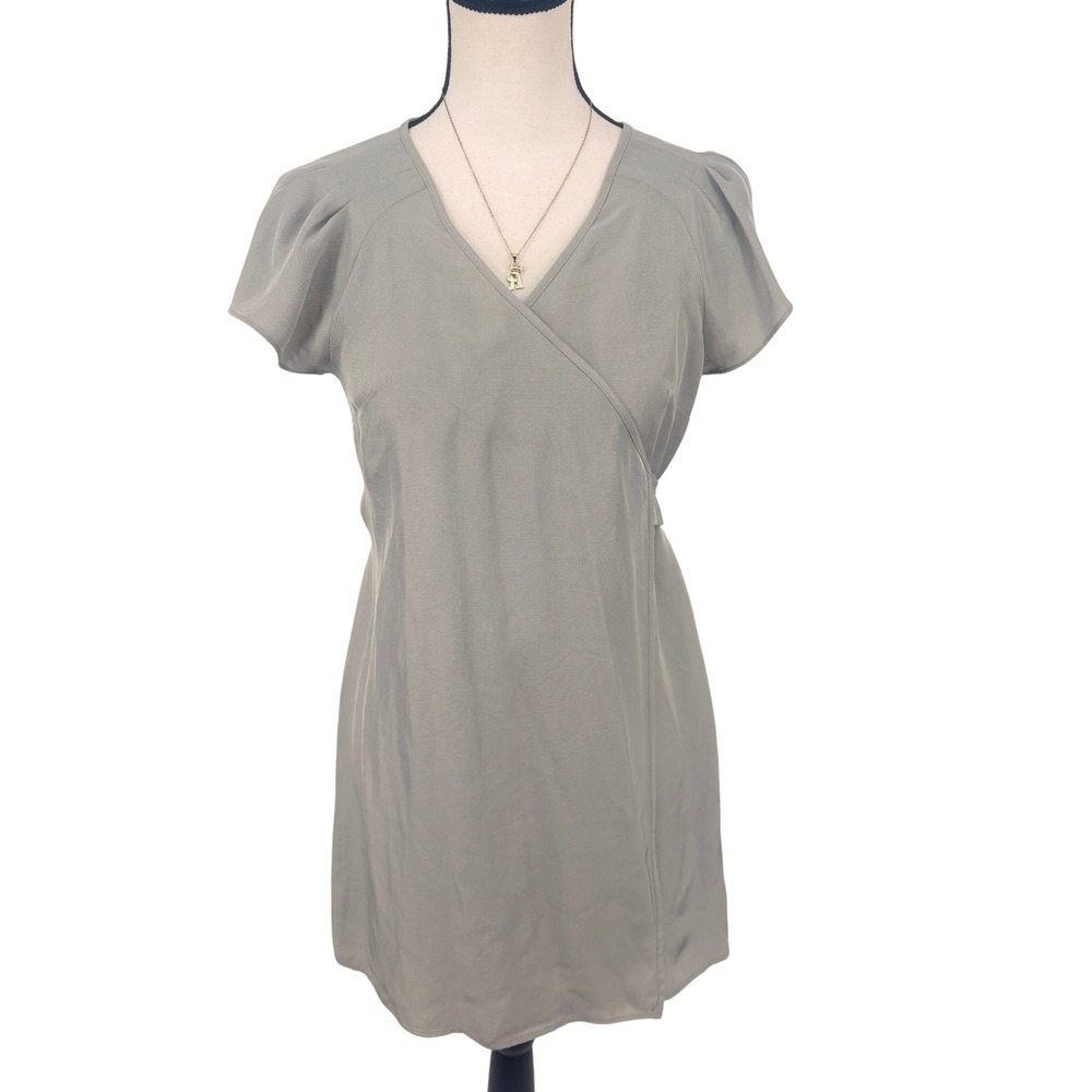 Banana Republic Petite 2P Gray Short Sleeve‎ Wrap Dress Triacetate Tie Waist